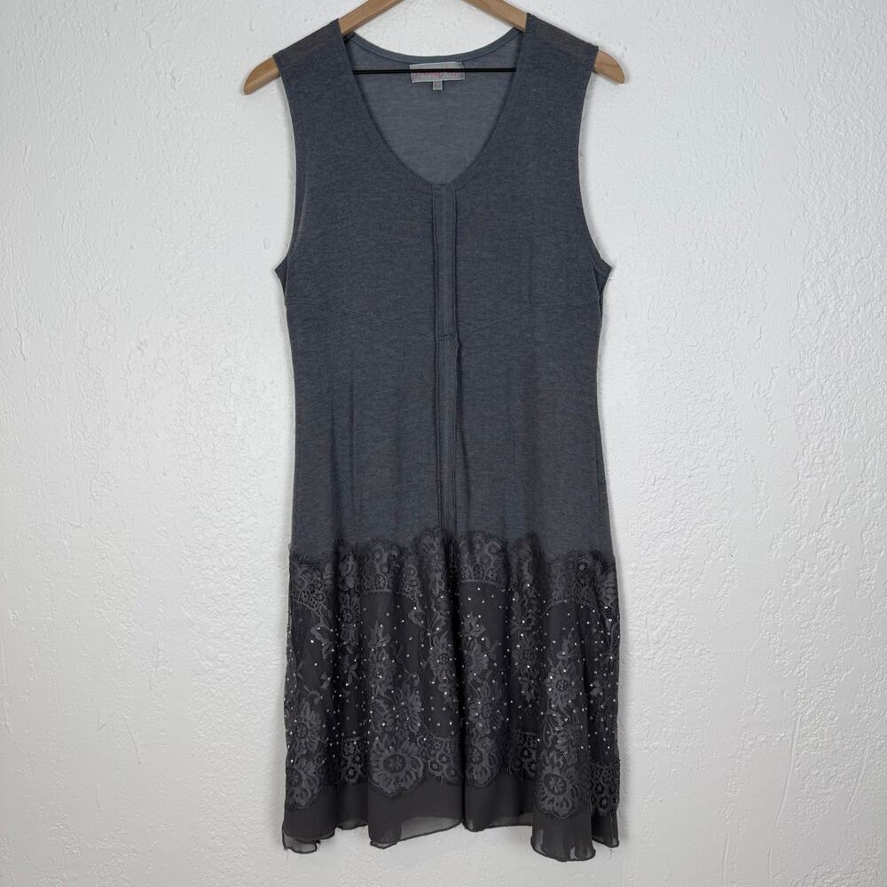 Pretty Angel Sleeveless Linen Blend Tunic Dress Lace Sequin Lagenlook Large